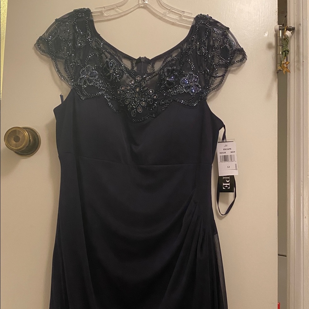 Xscape Elegant Navy Blue Asymmetrical Dress